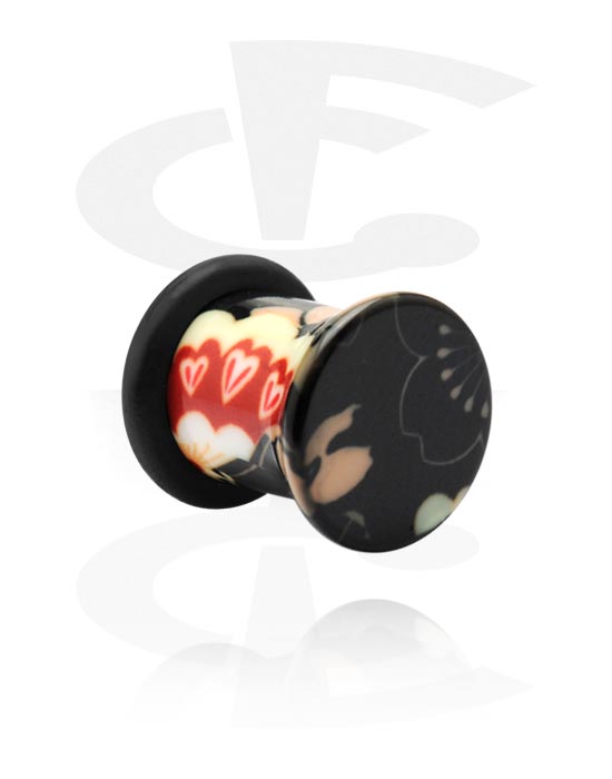 Tunnels & Plugs, Single flared plug (acrylic) with flower design and O-ring, Acrylic