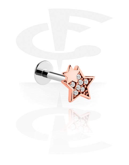 Labrets, Internally Threaded Labret with star attachment, Surgical Steel 316L, Rose Gold Plated Brass