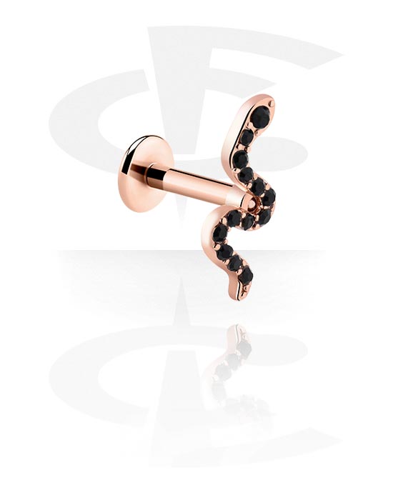 Labrets, Labret (surgical steel, rose gold, shiny finish) with snake design and crystal stones, Rose Gold Plated Surgical Steel 316L, Rose Gold Plated Brass