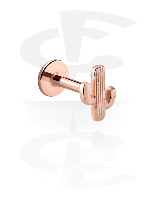 Labrets, Labret (surgical steel, rose gold, shiny finish) with cactus design, Rose Gold Plated Surgical Steel 316L, Rose Gold Plated Brass