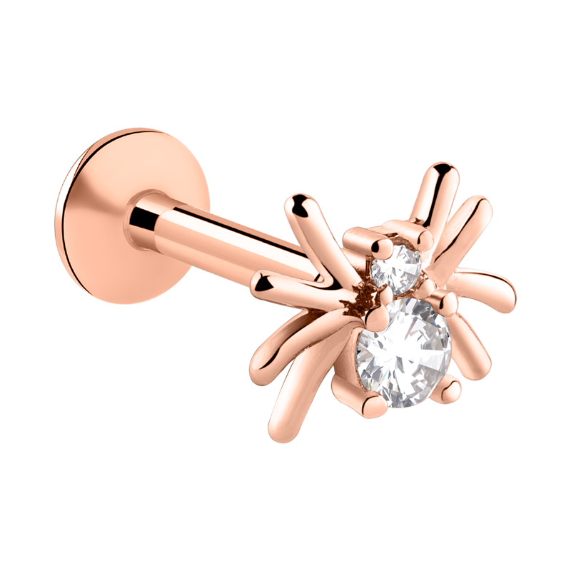 Labret (surgical steel, rose gold, shiny finish) avec accessoire araignée et pierre en crystal Acier chirurgical 316L / Plaqué or rose/Laiton plaqué or rose Labrets