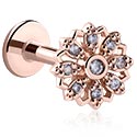 Labrety, Labret (surgical steel, rose gold, shiny finish) s krystalovými kamínky, Chirurgická ocel 316L pozlacená růžovým zlatem, Mosaz pozlacená růžovým zlatem