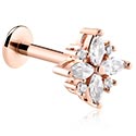 Labrety, Labret (surgical steel, rose gold, shiny finish) s krystalovými kamínky, Chirurgická ocel 316L pozlacená růžovým zlatem, Mosaz pozlacená růžovým zlatem