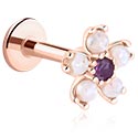 Labrety, Labret (surgical steel, rose gold, shiny finish) s koncovkou květina a krystalovým kamínkem, Chirurgická ocel 316L pozlacená růžovým zlatem, Mosaz pozlacená růžovým zlatem