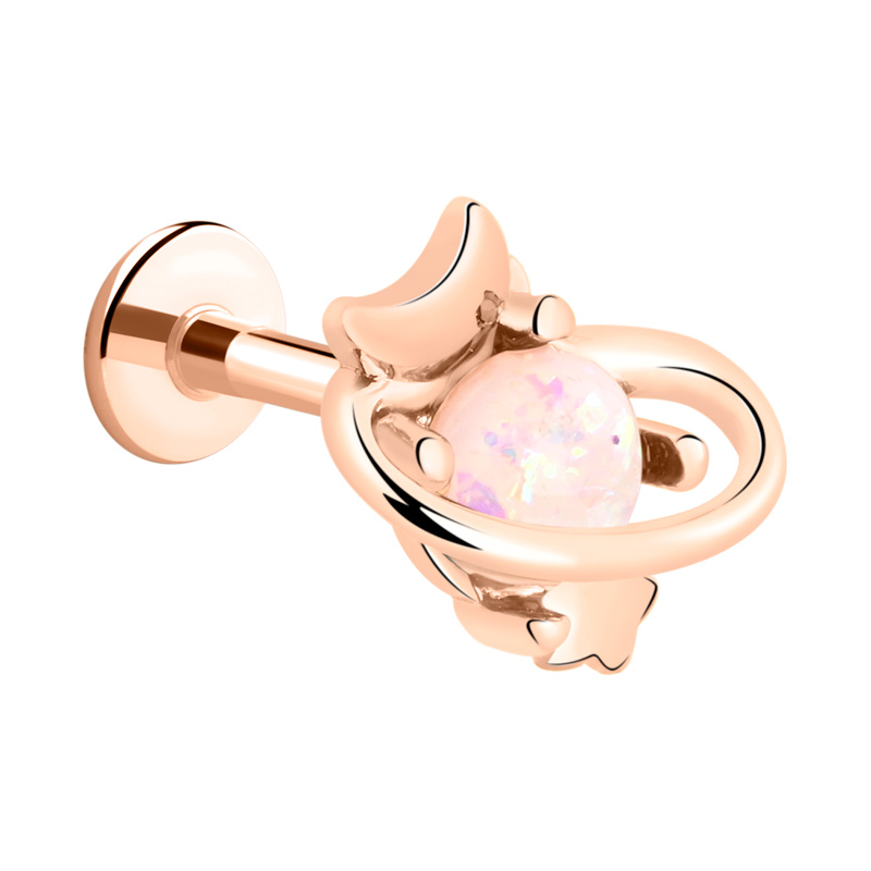 Labret (surgical steel, rose gold, shiny finish) avec motif planète "saturne" Acier chirurgical 316L / Plaqué or rose / Laiton plaqué or rose Labrets