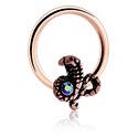 Anneaux, Ball closure ring (acier chirurgical, argent, finition brillante) avec motif serpent et pierre en crystal, Acier chirurgical 316L ,  Plaqué or rose, Laiton plaqué or rose