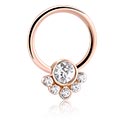 Rinke, Obroček z bunkico (kirurško jeklo, srebrn, sijoč zaključek) s/z Kristalni kamni, Z rožnatim zlatom pozlačeno kirurško jeklo 316L ,  Z rožnatim zlatom pozlačena medenina