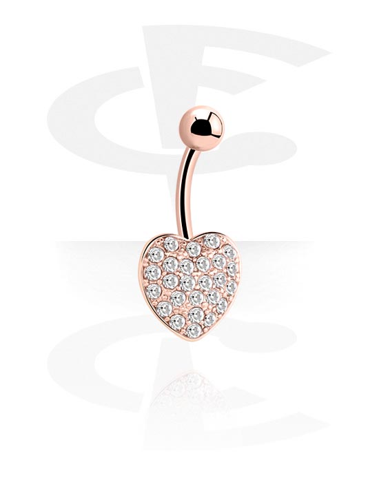 Zaobljene šipkice, Prsten za pupak (kirurški čelik, ružičasto zlato, sjajna završna obrada) s dizajnom srca i kristalnim kamenjem, Kirurški čelik pozlaćen ružičastim zlatom 316L