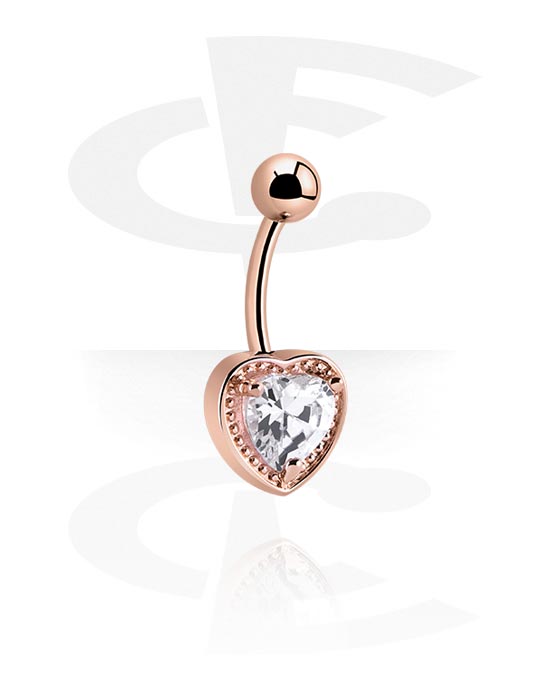 Curved Barbells, Belly button ring (surgical steel, rose gold, shiny finish) with heart design and crystal stones, Rose Gold Plated Surgical Steel 316L