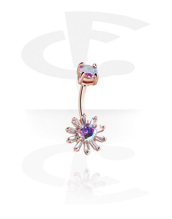 Curved Barbells, Belly button ring (surgical steel, rose gold, shiny finish) with crystal stones, Rose Gold Plated Surgical Steel 316L