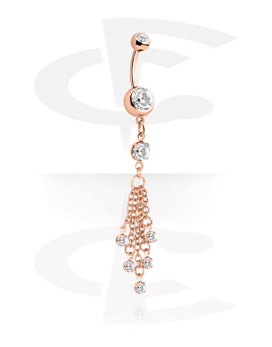 Curved Barbells, Belly button ring (surgical steel, rose gold, shiny finish) with charm and crystal stones, Rose Gold Plated Surgical Steel 316L
