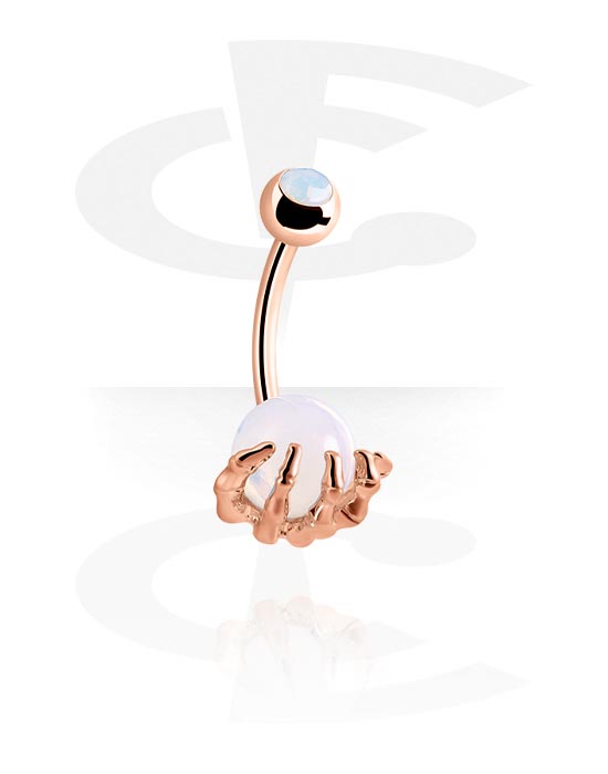 Curved Barbells, Belly button ring (surgical steel, rose gold, shiny finish) with skeleton hand design, Rose Gold Plated Surgical Steel 316L, Rose Gold Plated Brass