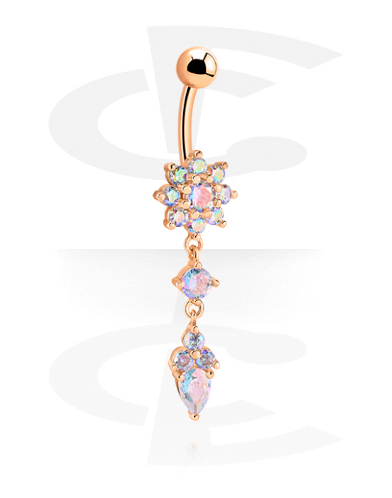 Curved Barbells, Belly button ring (surgical steel, rose gold, shiny finish) with crystal stones, Rose Gold Plated Surgical Steel 316L