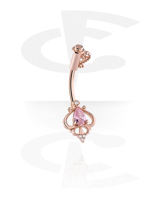 Curved Barbells, Belly button ring (surgical steel, rose gold, shiny finish) with crystal stones, Rose Gold Plated Surgical Steel 316L, Rose Gold Plated Brass