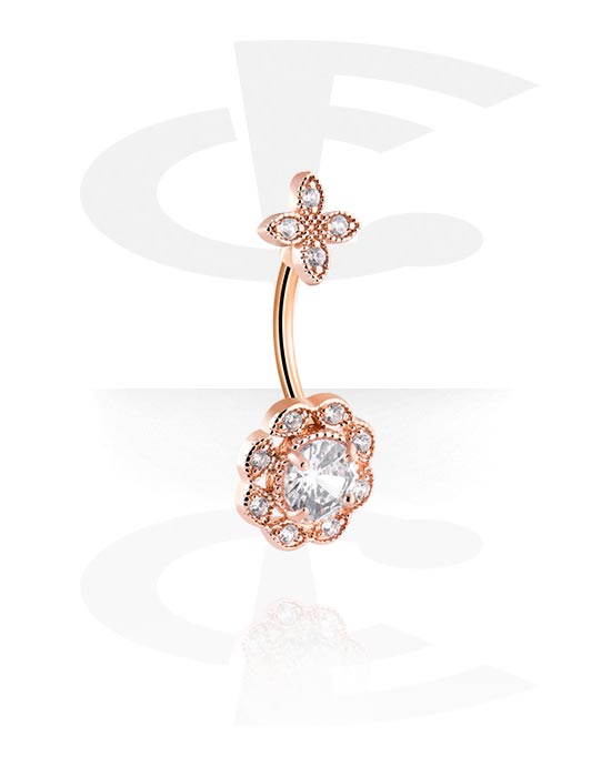 Curved Barbells, Fashion Banana with crystal stones, Rose Gold Plated Surgical Steel 316L, Rose Gold Plated Brass