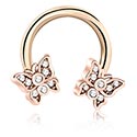 Barres Circulaires, Barre circulaire avec motif papillon et pierres en cristal, Acier chirurgical 316L ,  Plaqué or rose, Laiton plaqué or rose