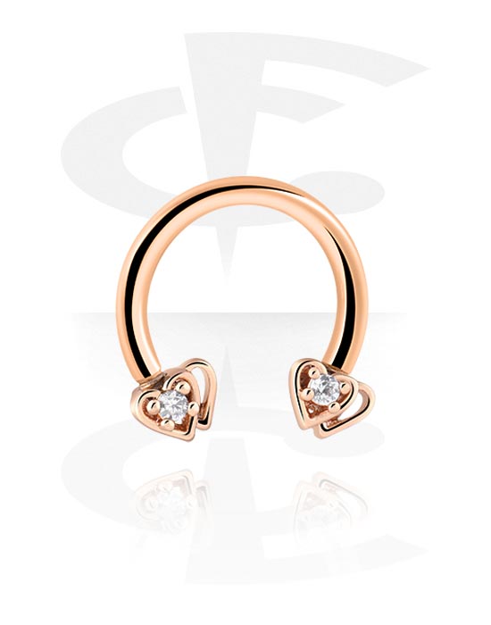 Circular Barbells, Circular Barbell with heart attachment and crystal stones, Rose Gold Plated Surgical Steel 316L, Rose Gold Plated Brass