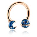 Polkrožni barbeli, Okrogel barbel s/z nastavek luna, Z rožnatim zlatom pozlačeno kirurško jeklo 316L, Z rožnatim zlatom pozlačena medenina