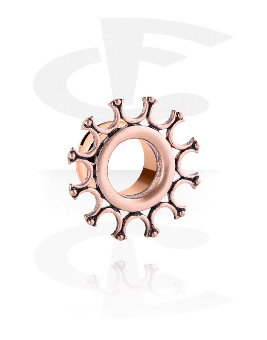 Tunnels & Plugs, Double flared tunnel (surgical steel, rose gold, shiny finish) with vintage design, Rose Gold Plated Surgical Steel 316L