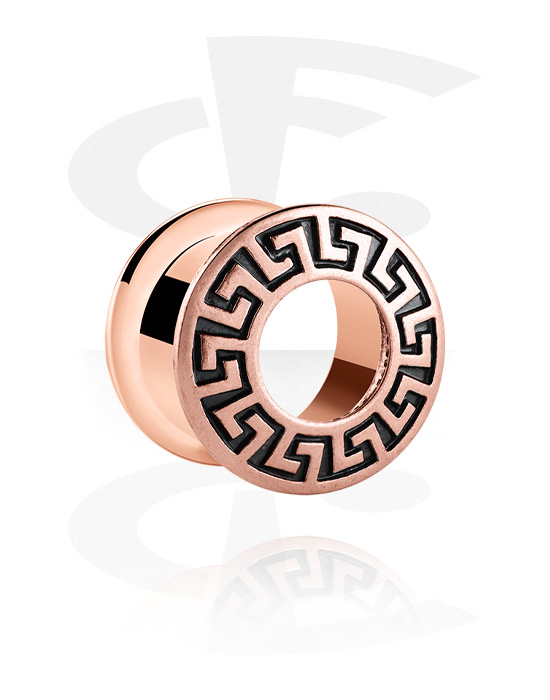 Tunnels & Plugs, Double flared tunnel (surgical steel, rose gold, shiny finish) with geometric design, Rose Gold Plated Surgical Steel 316L