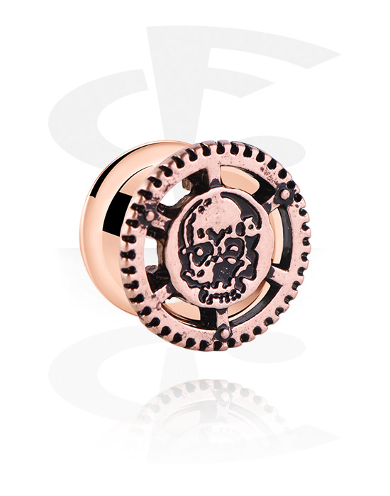 Tunnels & Plugs, Double flared tunnel (surgical steel, rose gold, shiny finish) with steampunk design, Rose Gold Plated Surgical Steel 316L