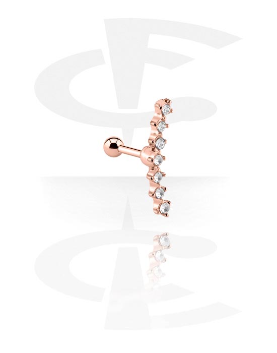 Helix & Tragus, Tragus Piercing with crystal stones, Rose Gold Plated Surgical Steel 316L, Rose Gold Plated Brass