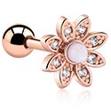 Helix & Tragus, Tragus piercing s designem květina a krystalovými kamínky, Chirurgická ocel 316L pozlacená růžovým zlatem