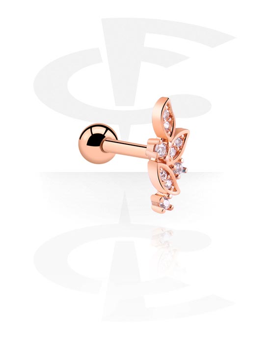 Helix & Tragus, Piercing za tragus s kristalnim kamenjem, Kirurški čelik pozlaćen ružičastim zlatom 316L, Ružičasto pozlaćeni mesing