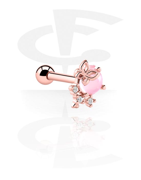 Helix & Tragus, Tragus Piercing with crystal stones, Rose Gold Plated Surgical Steel 316L, Rose Gold Plated Brass