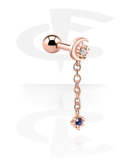 Helix & Tragus, Tragus Piercing with half moon charm, Rose Gold Plated Surgical Steel 316L, Rose Gold Plated Brass