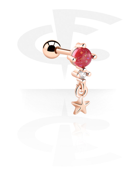Helix & Tragus, Piercing tragus avec motif étoile et pierres en cristal, Acier chirurgical 316L ,  Plaqué or rose, Laiton plaqué or rose
