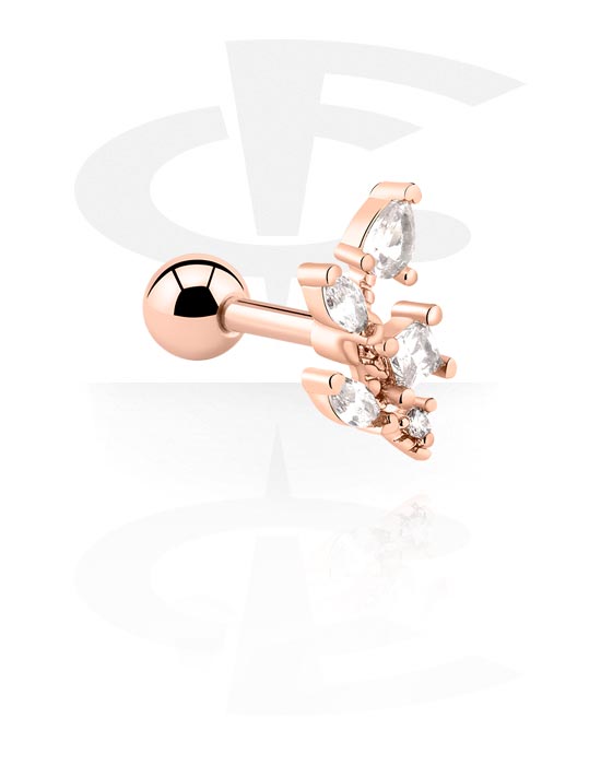 Helix & Tragus, Piercing za tragus s kristalnim kamenjem, Kirurški čelik pozlaćen ružičastim zlatom 316L, Ružičasto pozlaćeni mesing