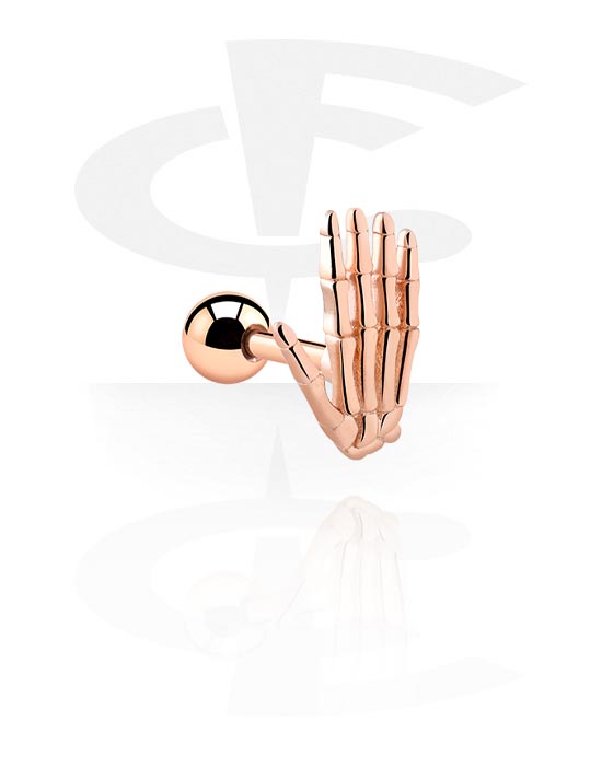 Helix & Tragus, Tragus piercing s designem ruka, Chirurgická ocel 316L pozlacená růžovým zlatem ,  Mosaz pozlacená růžovým zlatem