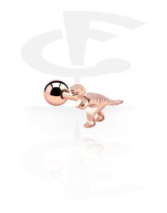 Helix & Tragus, Tragus Piercing with dinosaur design, Rose Gold Plated Surgical Steel 316L, Rose Gold Plated Brass