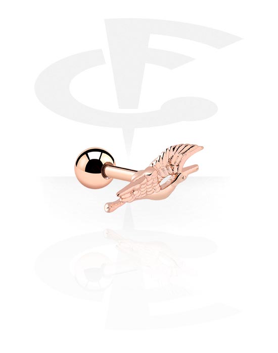 Helix & Tragus, Pirsing tragus s/z Dizajn ptič, Z rožnatim zlatom pozlačeno kirurško jeklo 316L, Z rožnatim zlatom pozlačena medenina