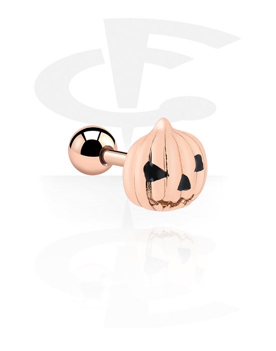 Helix & Tragus, Tragus Piercing with Halloween design "pumpkin", Rose Gold Plated Surgical Steel 316L, Rose Gold Plated Brass