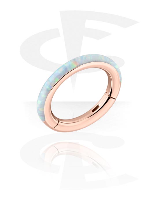 Piercing ad anello, multi-purpose clicker (acciaio chirurgico, oro rosa, finitura lucida) con opale sintetico, Acciaio chirurgico 316L placcato in oro rosa