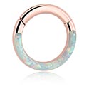 Piercingové kroužky, Piercingový clicker (chirurgická ocel, růžové zlato, lesklý povrch) s syntetickým opálem, Chirurgická ocel 316L pozlacená růžovým zlatem