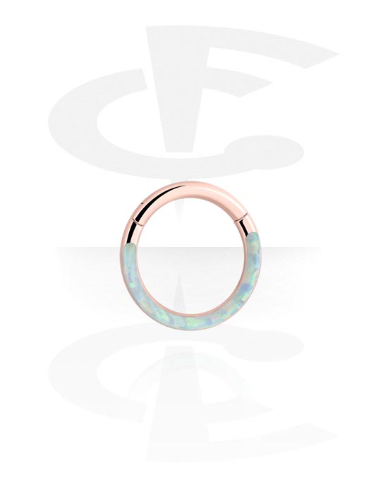 Piercing Rings, Piercing clicker (surgical steel, rose gold, shiny finish) with synthetic opal, Rose Gold Plated Surgical Steel 316L