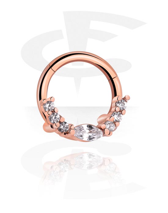 Piercing Ringe, Piercing-clicker (kirurgisk stål, rosenguld, blank finish) med krystaller, Rosaforgyldt kirurgisk stål 316L