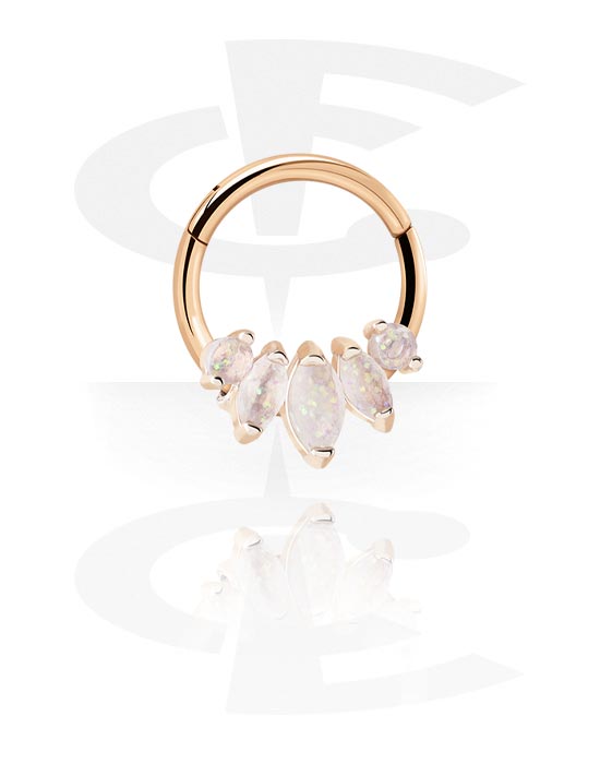 Anéis piercing, Piercing clicker (aço cirúrgico, ouro rosé, brilhante) com pedras de cristal, Aço cirúrgico 316L banhado a ouro rosé, Latão banhado a ouro rosé