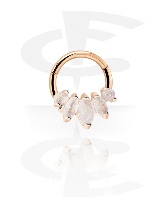 Piercingové kroužky, Piercingový clicker (chirurgická ocel, růžové zlato, lesklý povrch) s krystalovými kamínky, Chirurgická ocel 316L pozlacená růžovým zlatem, Mosaz pozlacená růžovým zlatem