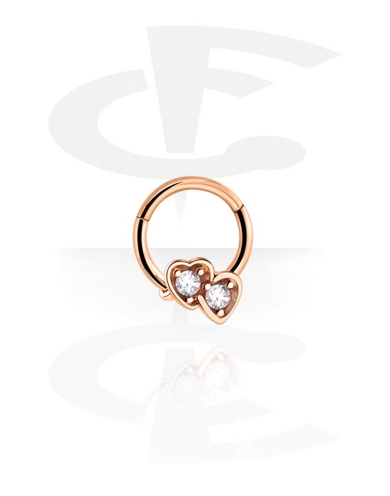 Piercing Rings, Piercing clicker (surgical steel, rose gold, shiny finish) with crystal stones, Rose Gold Plated Surgical Steel 316L, Rose Gold Plated Brass
