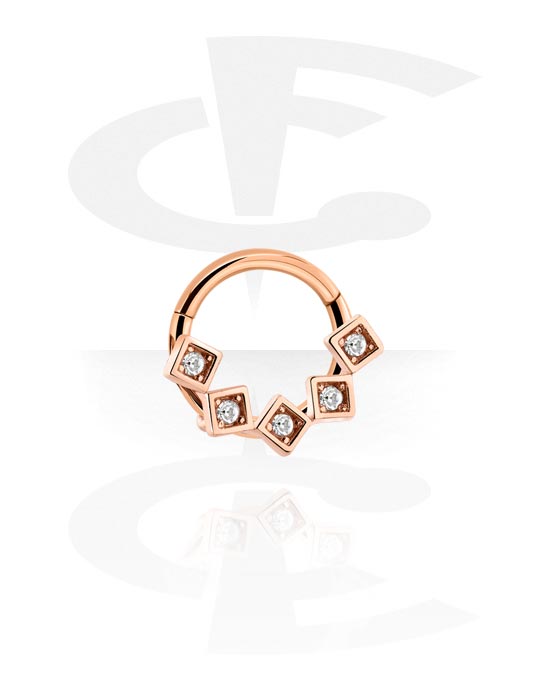 Piercinggyűrűk, Multi-purpose clicker (surgical steel, rose gold, shiny finish) val vel Kristálykövek, Rózsa-aranyozott sebészeti acél, 316L, Rózsa-aranyozott sárgaréz