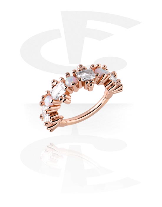 Piercinggyűrűk, Multi-purpose clicker (surgical steel, rose gold, shiny finish) val vel Kristálykövek, Rózsa-aranyozott sebészeti acél, 316L, Rózsa-aranyozott sárgaréz