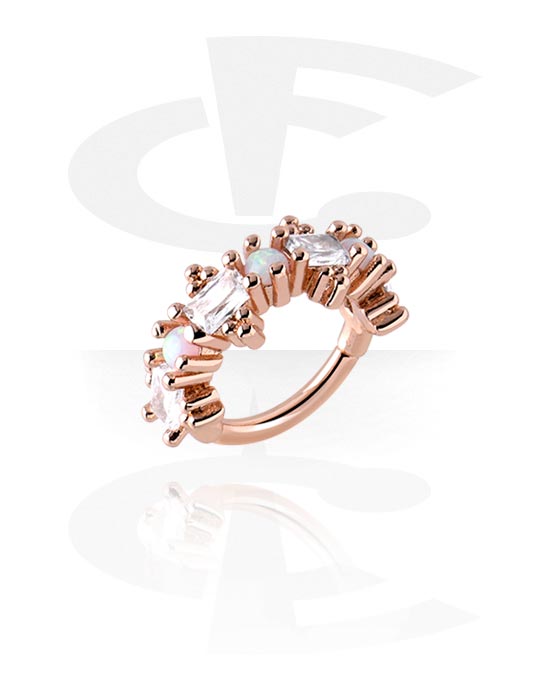 Piercingové kroužky, Piercingový clicker (chirurgická ocel, růžové zlato, lesklý povrch) s krystalovými kamínky, Chirurgická ocel 316L pozlacená růžovým zlatem, Mosaz pozlacená růžovým zlatem