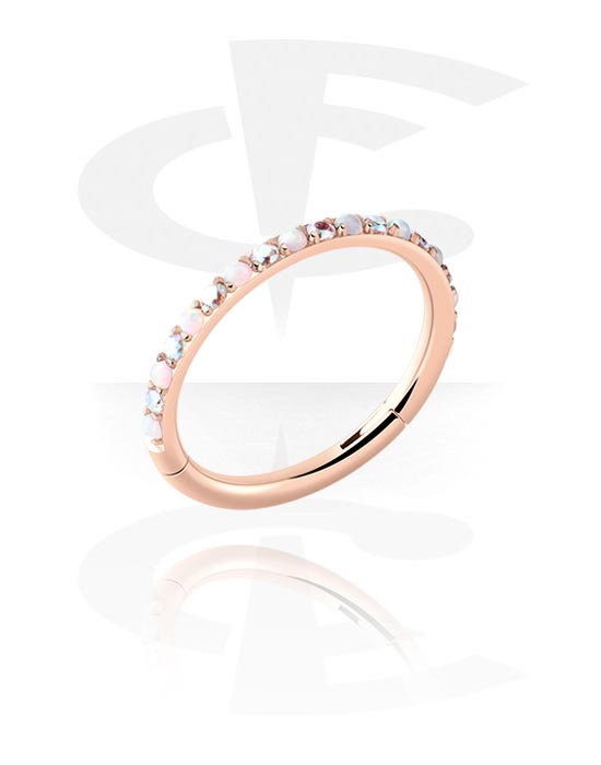Piercing Ringe, Piercing-clicker (kirurgisk stål, rosenguld, blank finish) med krystaller, Rosaforgyldt kirurgisk stål 316L