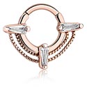 Anéis piercing, Piercing clicker (aço cirúrgico, ouro rosé, brilhante) com pedras de cristal, Aço cirúrgico 316L banhado a ouro rosé, Latão banhado a ouro rosé