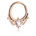 Anneaux, Multi-purpose clicker (acier chirurgical, or rosé, finition brillante) avec pierre en crystal, Acier chirurgical 316L ,  Plaqué or rose, Laiton plaqué or rose