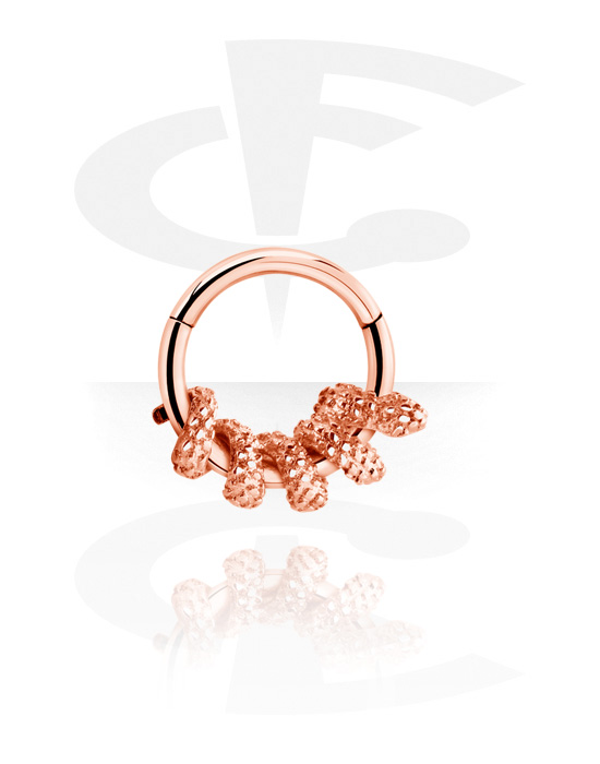 Piercingové kroužky, Piercingový clicker (chirurgická ocel, růžové zlato, lesklý povrch) s designem had, Chirurgická ocel 316L pozlacená růžovým zlatem, Mosaz pozlacená růžovým zlatem